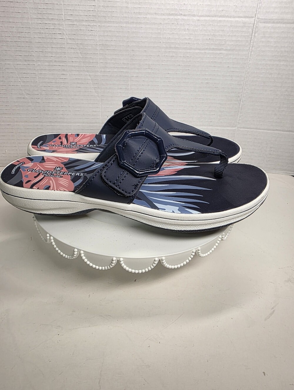 Clarks Cloudsteppers Breeze Cove Navy Flip Flop Sandals Sz 7